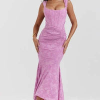 Purple Mozision off-shoulder backless evening dress for women, sleeveless strapless ruched bodycon club party dress.