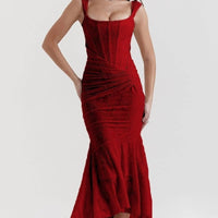 Purple Mozision off-shoulder backless evening dress for women, sleeveless strapless ruched bodycon club party gown.
