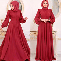 Mandotos Muslim women's long sleeve chiffon dress with modest design, flowing fabric, and elegant style.