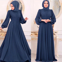 Mandotos Muslim women's long sleeve chiffon dress with modest, flowing fabric and elegant design, suitable for religious or special occasions.
