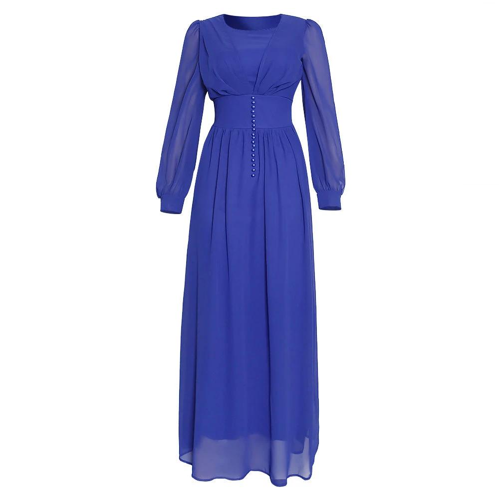 Mandotos Muslim women's long sleeve chiffon dress with modest design, flowing fabric, and elegant style.
