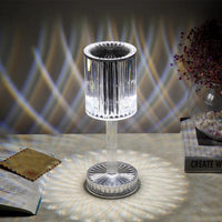 Mandotos crystal table lamp with diamond design, warm LED light, ideal for home decor, romantic gift, and hotel decoration.