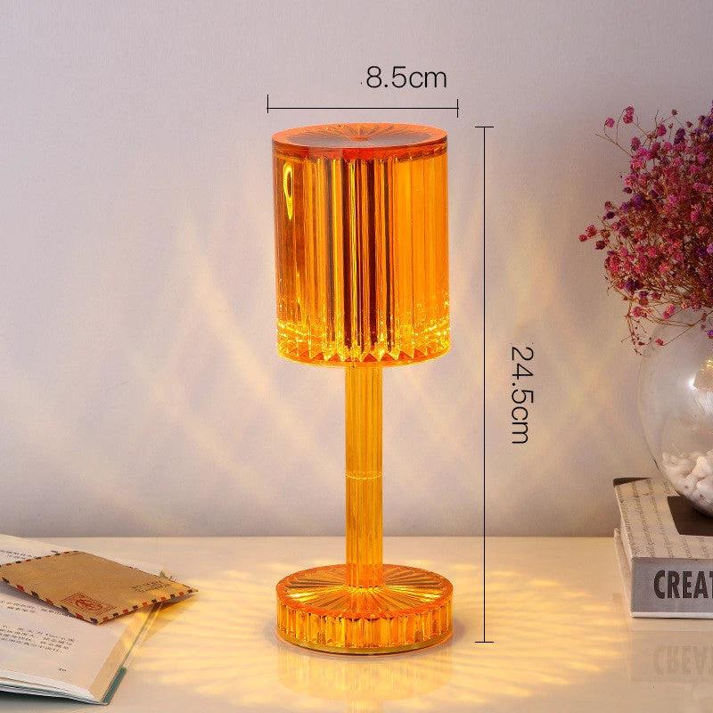 Mandotos crystal table lamp with diamond design, warm LED lighting, perfect for hotel decor, romantic ambiance, and home night lighting.