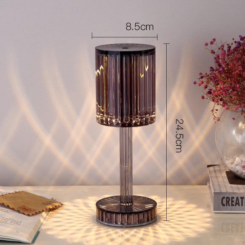 Mandotos crystal table lamp with diamond design, warm LED glow, ideal for home decor, hotel decoration, and romantic gift lighting.