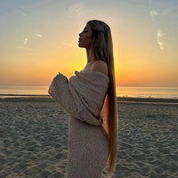 Mandotos women's one-shoulder knitted long-sleeved dress, perfect for beach holidays, casual and stylish long dress for women.