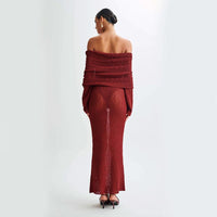 Mandotos one-shoulder knitted long-sleeve dress for women, perfect for beach holidays and casual summer wear.