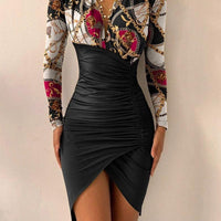 Mandotos printed slim dress for women featuring vibrant floral pattern and fitted silhouette, perfect for casual or semi-formal wear.