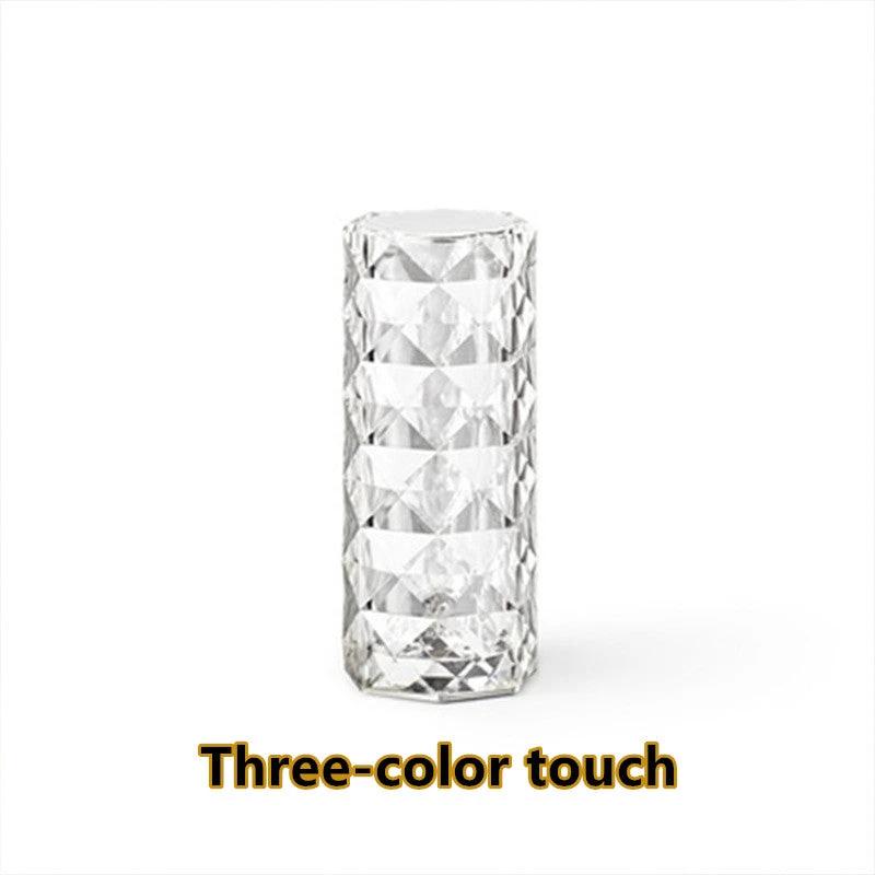MANDOTOS Nordic Crystal USB Table Lamp with touch dimming, diamond design, rose projector, ideal for bedroom decor.