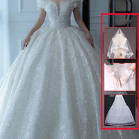 Off shoulder French main wedding dress by MANDOTOS featuring elegant design and delicate fabric for special occasions.
