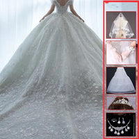 Off-shoulder French main wedding dress by MANDOTOS featuring elegant design and delicate fabric for a romantic bridal look.