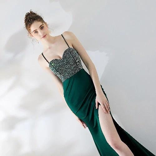Mandotos one-shoulder mermaid dress with suspenders, elegant banquet gown featuring a sleek, form-fitting design and stylish silhouette.