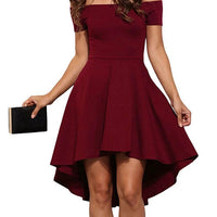 Mandotos one-shoulder short sleeve top paired with a large swallowtail skirt, stylish and elegant women’s fashion ensemble.