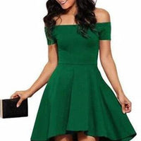 Mandotos one-shoulder short sleeve top paired with a large swallowtail skirt, stylish and elegant women's fashion ensemble.