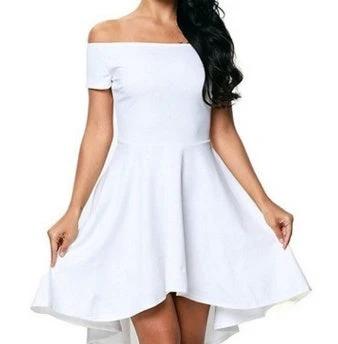 Mandotos one-shoulder short sleeve top paired with a large swallowtail skirt, stylish and elegant outfit for special occasions.