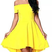 Mandotos one-shoulder short sleeve top paired with a large swallowtail skirt, stylish and elegant fashion ensemble.