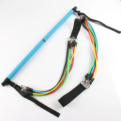 Mandotos portable Pilates bar for resistance training, shown with adjustable handles and sturdy bar for versatile fitness workouts.
