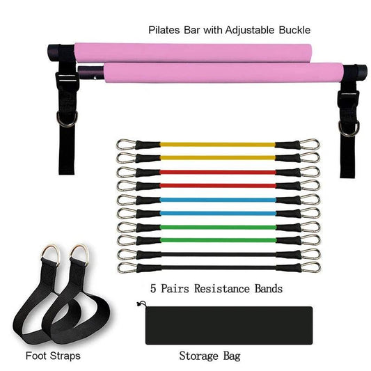 Mandotos portable Pilates bar for resistance training, shown with adjustable handles and lightweight design for fitness workouts