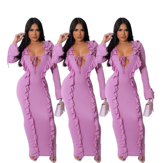 Mandotos Pure Color Tied Stringy Selvedge Dress featuring a vibrant solid color and stylish tied design.