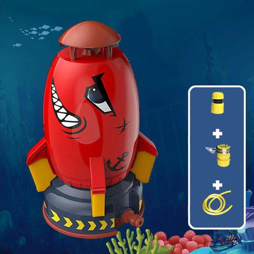 Mandotos outdoor rocket launcher toy with water pressure sprinkler, garden lawn water spray toy for kids summer outdoor fun.