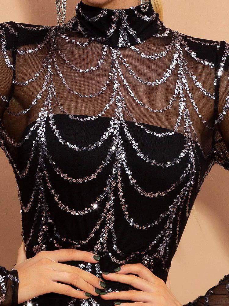 Mandotos sequins long sleeve maxi dress for women, elegant party dress with shimmering sequins and flowing design.