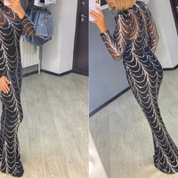 Mandotos sequins women's maxi dress with long sleeves, perfect for parties and special occasions.