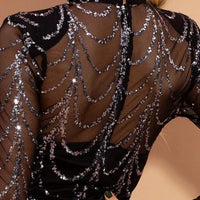 Mandotos sequins women's maxi dress with long sleeves, perfect for parties, featuring shimmering sequined fabric and elegant design.