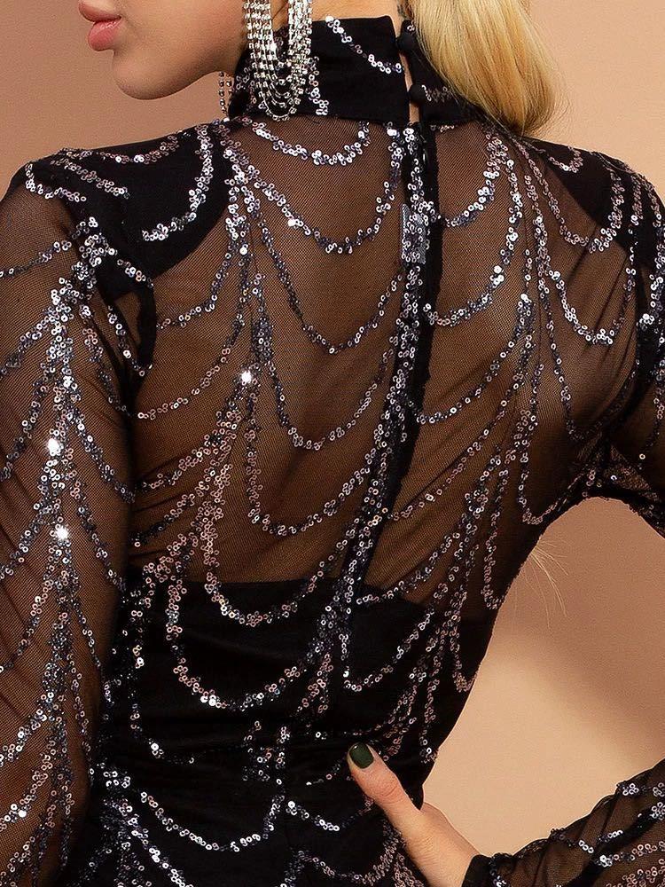Mandotos sequins women's maxi dress with long sleeves, perfect for parties, featuring shimmering sequined fabric and elegant design.