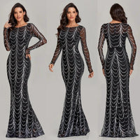 Mandotos sequins women’s long sleeve maxi dress, elegant party dress with shimmering sequin details and flowing silhouette.