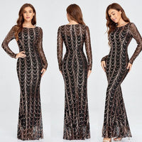 Mandotos sequins women's maxi dress with long sleeves, perfect for parties and special occasions, featuring a shimmering, elegant design.