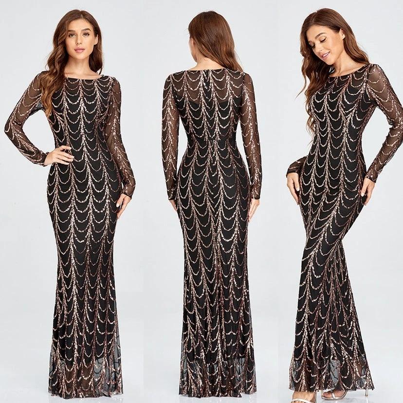 Mandotos sequins women's maxi dress with long sleeves, perfect for parties and special occasions, featuring a shimmering, elegant design.