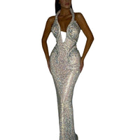 Mandotos sexy sequined banquet dress with sheath fit and trailing hem, perfect for elegant evening occasions.