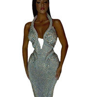 Mandotos sexy sequined banquet sheath evening dress with trailing design, form-fitting style, and elegant sparkle for formal occasions.