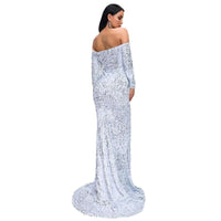 Mandotos sexy strapless long sleeve sequins evening dress, sparkling party gown with elegant design for special occasions