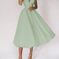 Mandotos women's sexy V-neck suspender summer dress, A-line long dress with stylish design, perfect for warm weather fashion.