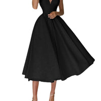 Mandotos women's sexy V-neck suspender dress, summer fashion A-line long dress with stylish design and flattering fit.