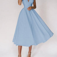 Mandotos women's sexy V-neck suspender summer dress, A-line long dress with stylish design, perfect for warm-weather fashion.