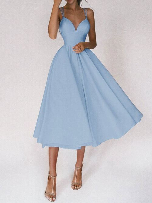 Mandotos women's sexy V-neck suspender summer dress, A-line long dress with stylish design, perfect for warm-weather fashion.