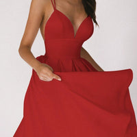 Mandotos women's sexy V-neck suspender summer dress, A-line long dress with a stylish V-neck and suspender straps.