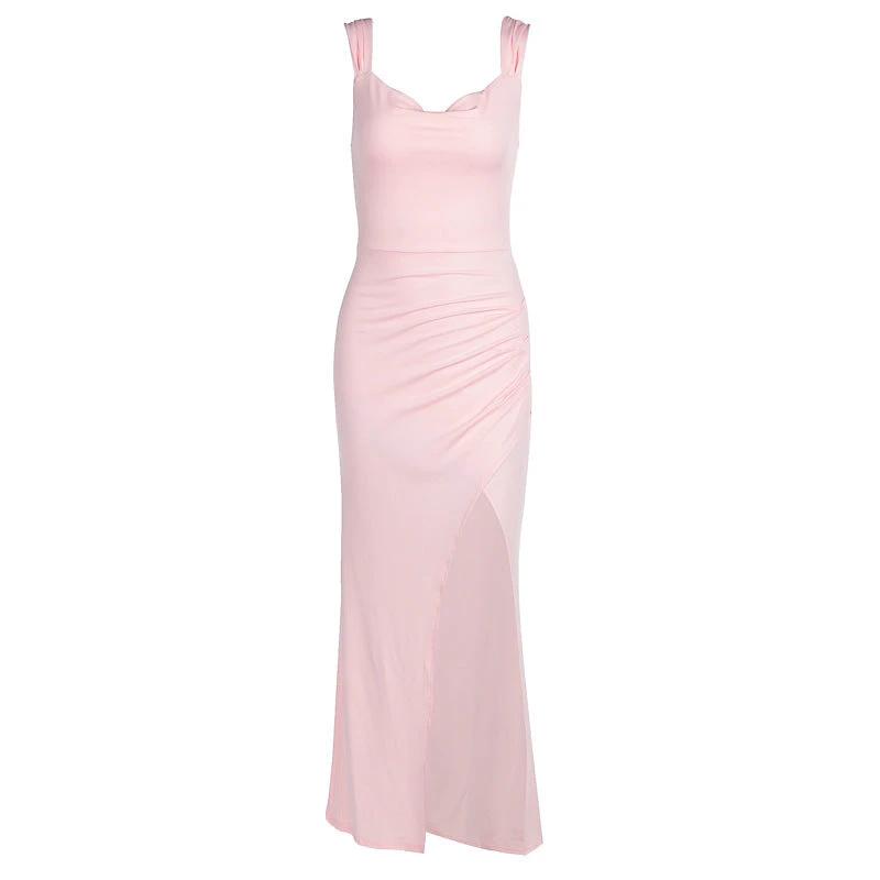 Mandotos slim sleeveless slit dress with back tie design, stylish women's fashion dress perfect for elegant occasions.