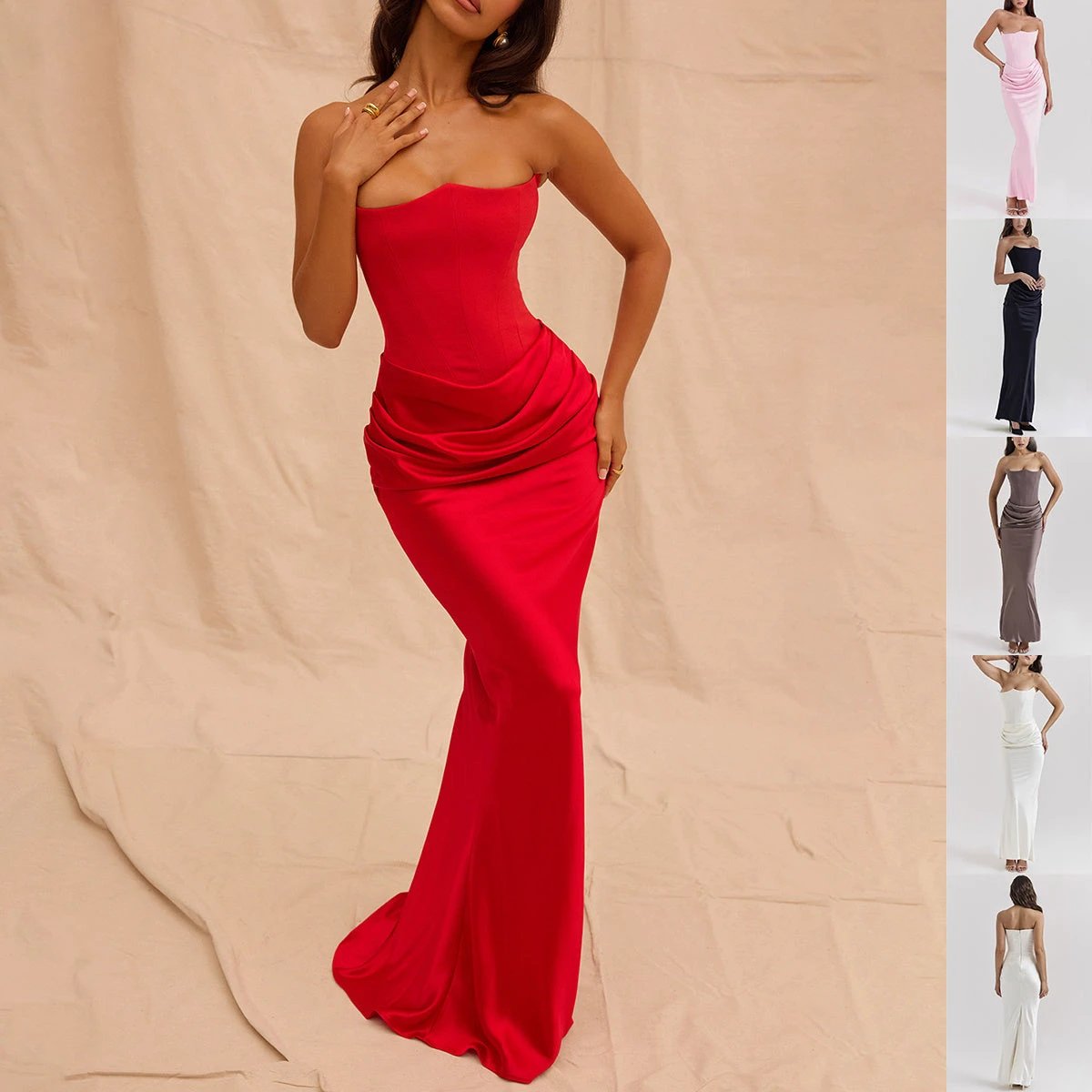 Mandotos slim tube top long dress for women, backless bandeau style, perfect for party and evening wear, fashionable and elegant.