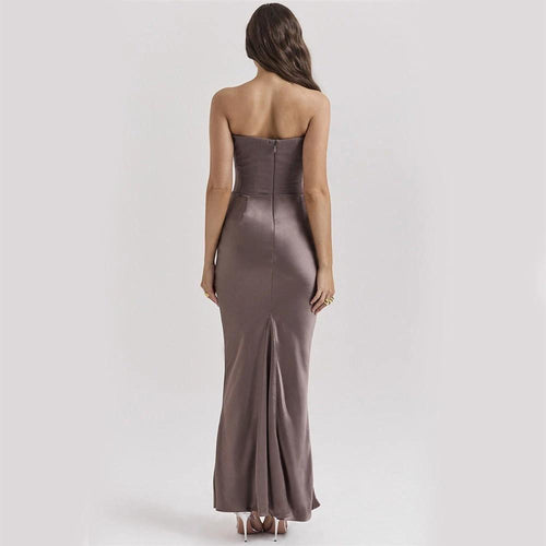 Mandotos slim tube top long dress for women, backless bandeau style, perfect for party and evening events, stylish fashion clothing.