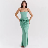 Mandotos slim tube top long dress for women, backless bandeau style, perfect for party and evening occasions.