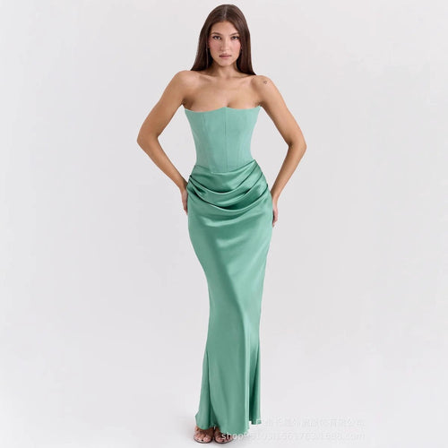 Mandotos slim tube top long dress for women, backless bandeau style, perfect for party and evening occasions.
