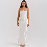 Mandotos slim tube top long dress for women, backless bandeau style, perfect for parties and evening events.