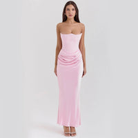 Mandotos slim tube top long dress for women, backless bandeau style, suitable for party and evening events.