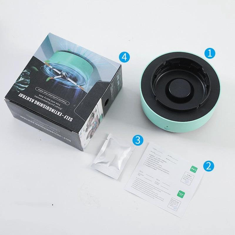 Mandotos smoke removal air purification ashtray for cars, automatic anion purifier with portable design and practical features.