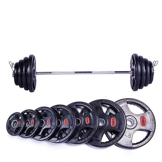 Mandotos three-hole rubber bag designed for gym weightlifting barbells, providing protection and grip for barbell exercises.