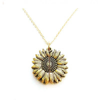 Mandotos sunflower double lettering necklace featuring a delicate chain and floral design, perfect for layered jewelry styles.