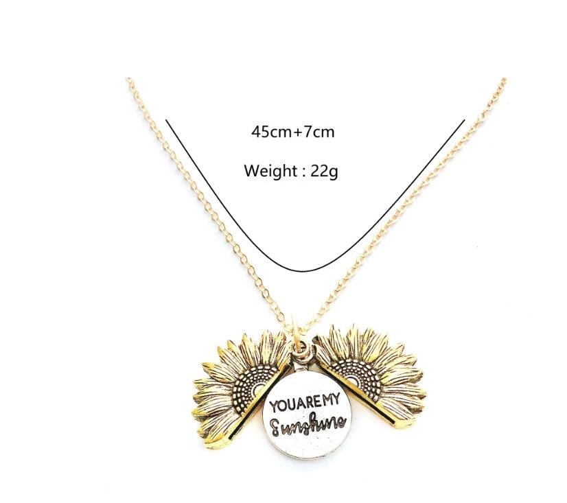 Mandotos sunflower double lettering necklace featuring gold chain and pendant with sunflower design and customizable initials.