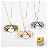 Mandotos sunflower double lettering necklace featuring a delicate chain and sunflower pendant, stylish jewelry accessory.